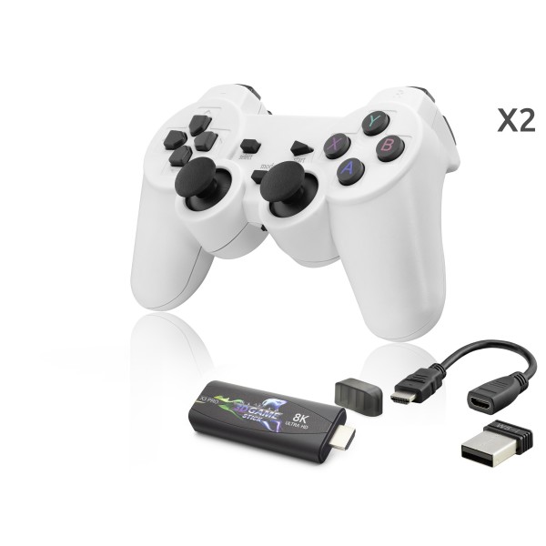 toptan-xml-dropshipping-Retro Oyun Stick Hdmi Çift Gamepad Seti 64 Gb Kart Destekli 2.4G Kablosuz - Beyaz ND767