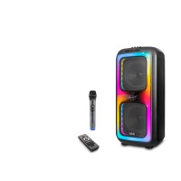 Bluetooth Hoparlör Fm Radyo 2X8 Inç Usb Tf Aux Rgb Mikrofonlu Kumandalı - Siyah NDR1097