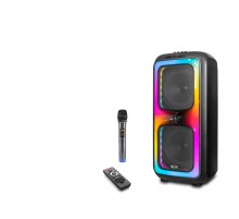 Bluetooth Hoparlör Fm Radyo 2X8 Inç Usb Tf Aux Rgb Mikrofonlu Kumandalı - Siyah NDR1097