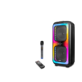 Bluetooth Hoparlör Fm Radyo 2X8 Inç Usb Tf Aux Rgb Mikrofonlu Kumandalı - Siyah NDR1097