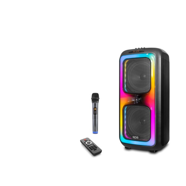 toptan-xml-dropshipping-Bluetooth Hoparlör Fm Radyo 2X8 Inç Usb Tf Aux Rgb Mikrofonlu Kumandalı - Siyah NDR1097