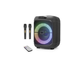 Çift Karaoke Mikrofonlu Bluetooth Hoparlör Fm Radyo 20W 8 İnç Rgb Kumandalı Siyah NDR1745
