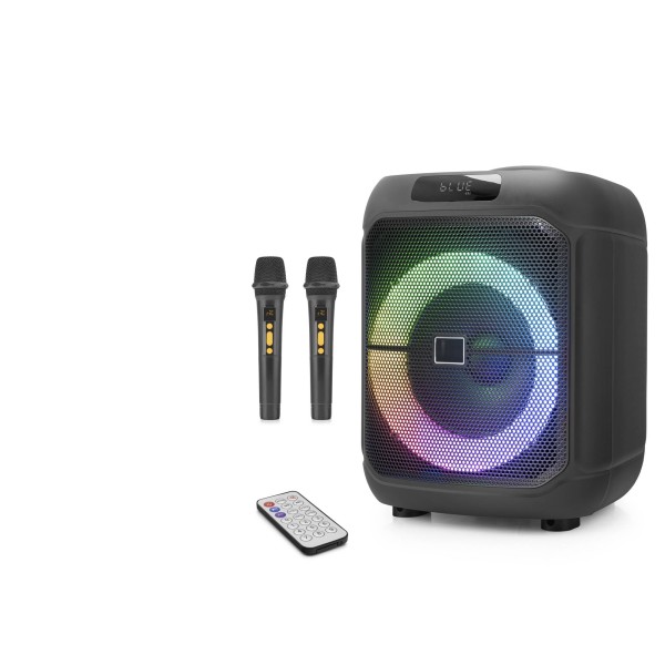 Çift Karaoke Mikrofonlu Bluetooth Hoparlör Fm Radyo 20W 8 İnç Rgb Kumandalı Siyah NDR1745