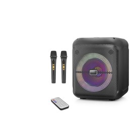 Çift Karaoke Mikrofonlu Bluetooth Hoparlör Fm Radyo 20W 10.5 İnç Rgb Kumandalı Siyah NDR2210
