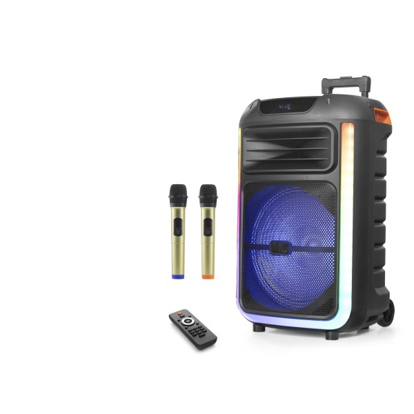 Çift Karaoke Mikrofonlu Bluetooth Hoparlör Fm Radyo 40W 15 İnç Rgb Kumandalı Siyah NDR325