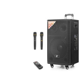 Çift Karaoke Mikrofonlu Bluetooth Hoparlör Fm Radyo 120W 12 İnç Kumandalı Ahşap NDR412