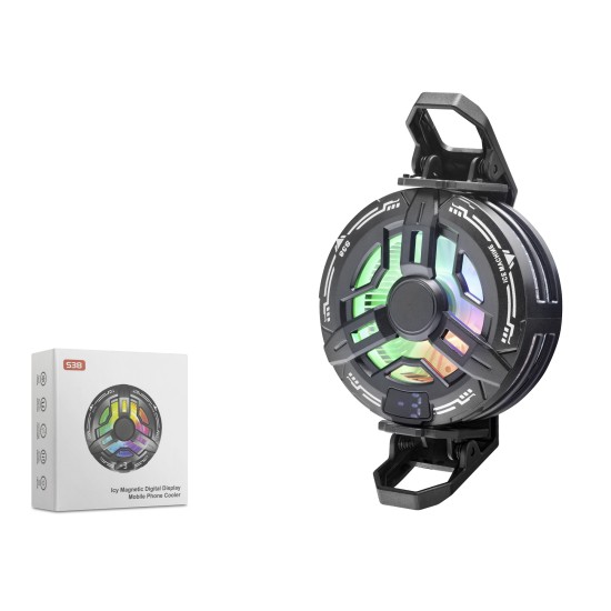 toptan-xml-dropshipping-Manyetik Klipsli Telefon Soğutucu Fan Rgb Isı Göstergeli Siyah S38