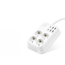 Topraklı Termal Akım Korumalı Uzatma Kablosu Anahtarlı 4 Priz 4 Usb 2 Type-C 2 M Beyaz SH4629