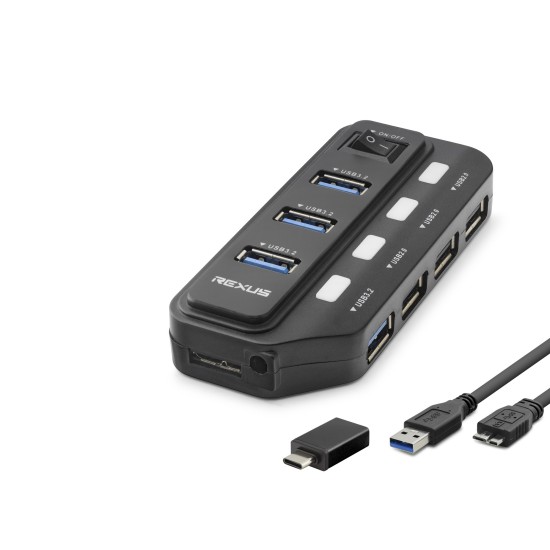 toptan-xml-dropshipping-Usb Type-c 3.2 Gen1 Anahtarlı Hub 7 Port 5 Gbps Siyah U332
