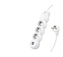 Termal Akım Korumalı Uzatma Kablosu 3 Priz + 2X Usb 2.1A Anahtarlı 2 M - Beyaz 3393-01