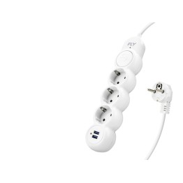 Termal Akım Korumalı Uzatma Kablosu 3 Priz + 2X Usb 2.1A Anahtarlı 2 M - Beyaz 3393-01