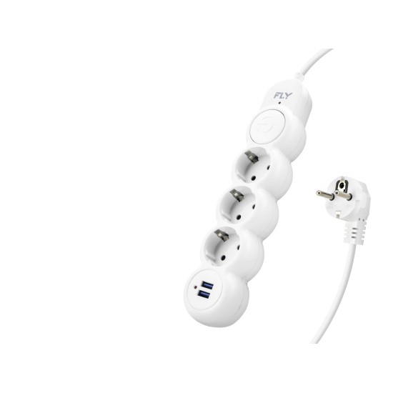 toptan-xml-dropshipping-Termal Akım Korumalı Uzatma Kablosu 3 Priz + 2X Usb 2.1A Anahtarlı 2 M - Beyaz 3393-01