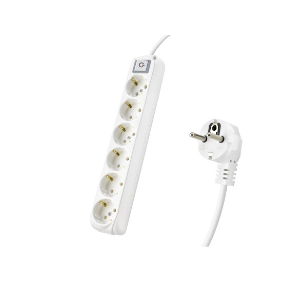 toptan-xml-dropshipping-Anahtarlı Topraklı Uzatma Kablosu 6X Priz 3 M - Beyaz 9260203