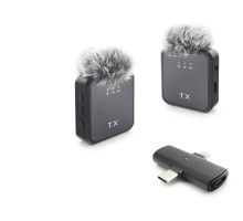 F15-2 Type-C + Lightning Kablosuz 2’Li Yaka Mikrofon Seti - Siyah