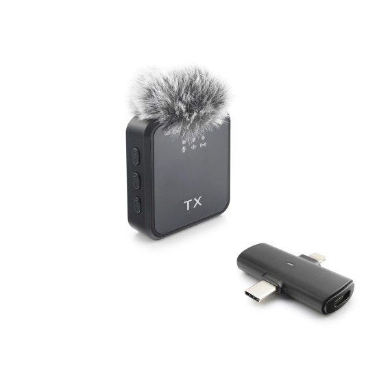 toptan-xml-dropshipping-F15 Type-C + Lightning Kablosuz Yaka Mikrofonu - Siyah