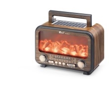 Bluetooth Solar Panelli Fm Radyo Usb Tf Nostaljik Hoparlör Alev Efektli 25 X 14.5 X 18 Cm - Kahverengi FP2393S