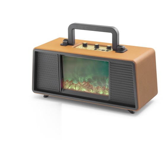 toptan-xml-dropshipping-Bluetooth Solar Panelli Fm Radyo Usb Tf Nostaljik Hoparlör Rgb Alev Efektli - Kahverengi FP391S