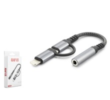Type-C + Lightning To 3.5 Mm Dişi Ses Kablosu - Siyah GJ-026