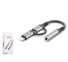Type-C + Lightning To 3.5 Mm Dişi Ses Kablosu - Siyah GJ-026