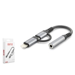 Type-C + Lightning To 3.5 Mm Dişi Ses Kablosu - Siyah GJ-026