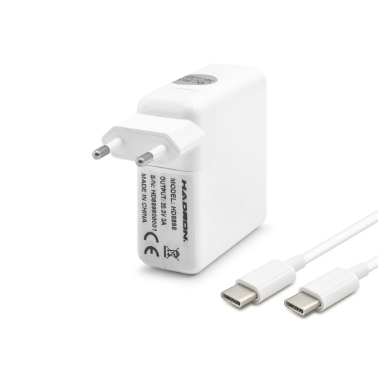toptan-xml-dropshipping-20.3V 3A 61W Laptop Adaptörü - Type-C - Apple Asus Dell Uyumlu - Beyaz HD8898