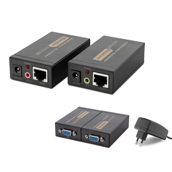 toptan-xml-dropshipping-Vga + Ses Rj45 Extender Seti 100 M - Siyah HDX1318