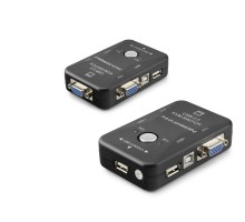 Vga Usb Kvm Switch 2 In 1 Out + 2 Port Usb Console + 2 Port Usb Pc (Klavye/Mouse + Yazıcı) - Siyah HDX1360