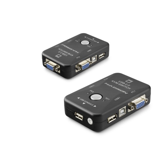 toptan-xml-dropshipping-Vga Usb Kvm Switch 2 In 1 Out + 2 Port Usb Console + 2 Port Usb Pc (Klavye/Mouse + Yazıcı) - Siyah HDX1360
