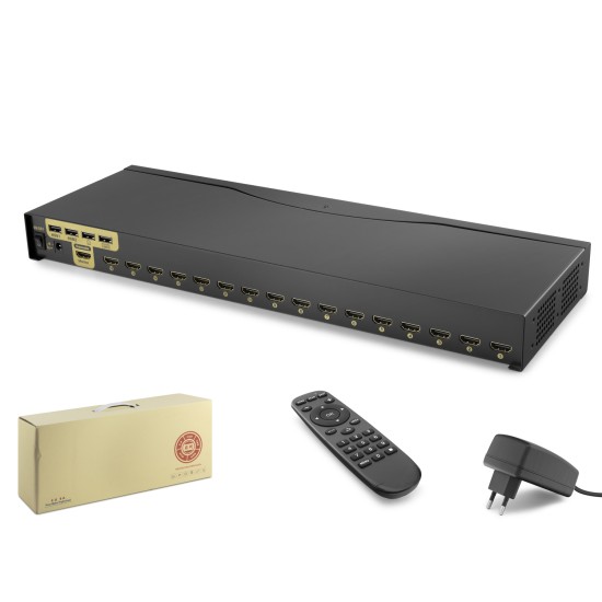 toptan-xml-dropshipping-16 Port Hdmi Kvm Switch 16 In 1 Out + 4 Port Usb - Siyah HDX1379