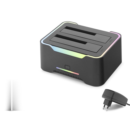 toptan-xml-dropshipping-Usb 3.0 Hdd/Ssd Disk Docking Station Sata 2.5 /3.5 Klonlama Destekli Rgb - Siyah HDX1790