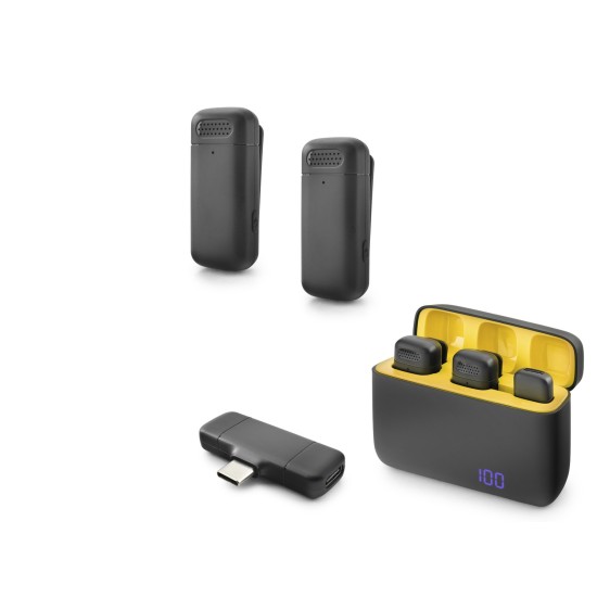 toptan-xml-dropshipping-Type-C Kablosuz 2’Li Yaka Mikrofonu - Siyah HDX2799