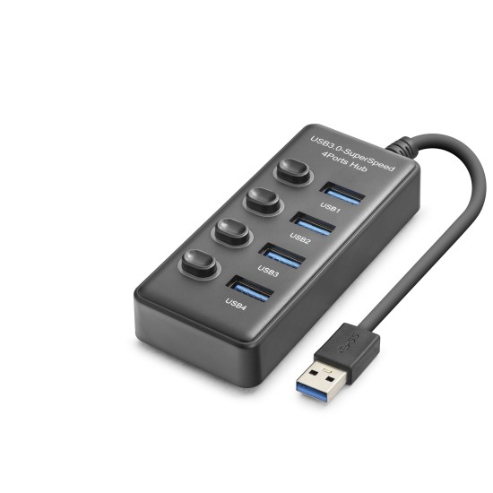 toptan-xml-dropshipping-Usb 3.0 Hub Anahtarlı 4 Port 5 Gbps - Siyah HDX7048