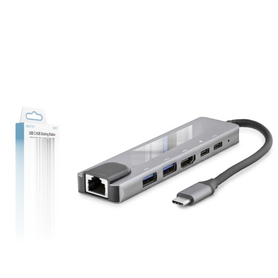toptan-xml-dropshipping-Type-C Combo Hub Hdmi 4K Usb 3.0 Lan 6 Port - Gri HDX7791