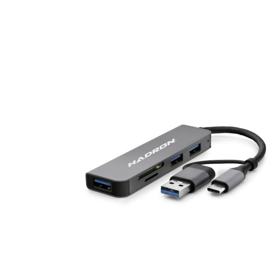 toptan-xml-dropshipping-Usb 3.0 & Type-C Combo Hub Kart Okuyucu 5 Port - Gri HDX7826