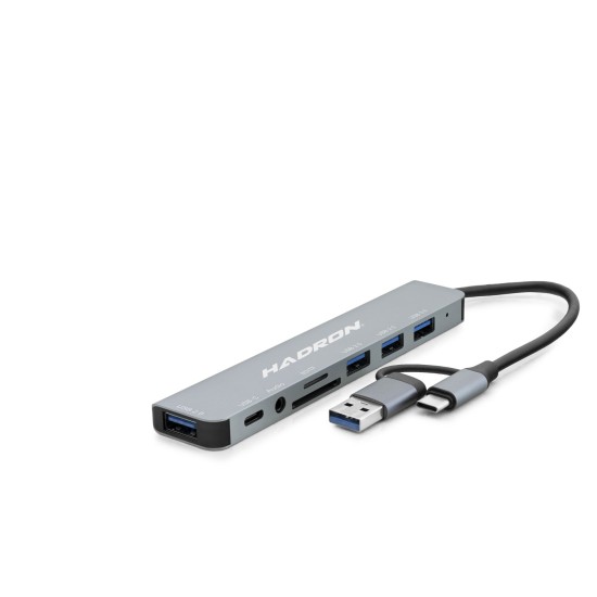 toptan-xml-dropshipping-Usb 3.0 & Type-C Combo Hub Audio Kart Okuyucu 8 Port - Gri HDX7828