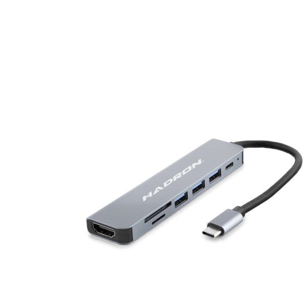 toptan-xml-dropshipping-Type-C Combo Hub Hdmi 4K Usb 3.0 Kart Okuyucu 7 Port - Gri HDX7835