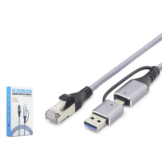 toptan-xml-dropshipping-Usb 3.0 & Type-C Gigabit Ethernet Adaptör - Gri HDX7876