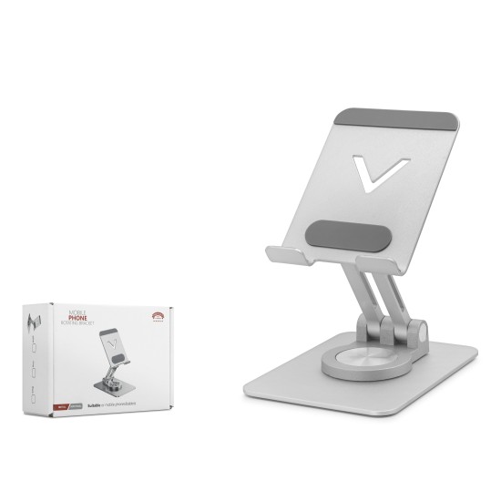 toptan-xml-dropshipping-360 Derece Döner Ayarlanabilir Masaüstü Telefon Standi Metal - Gümüş HDX8025