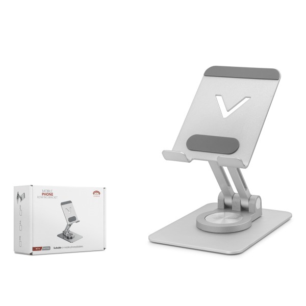 360 Derece Döner Ayarlanabilir Masaüstü Telefon Standi Metal - Gümüş HDX8025