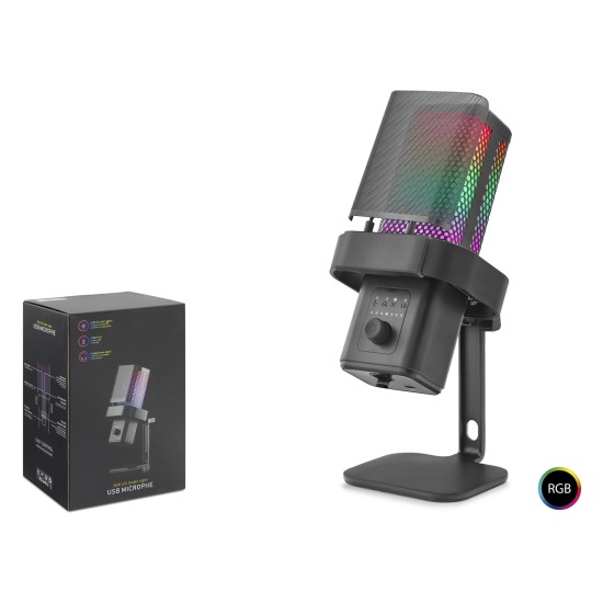 toptan-xml-dropshipping-Gaming Rgb Masaüstü Mikrofon Type-C 192Khz 24Bit - Siyah M6B