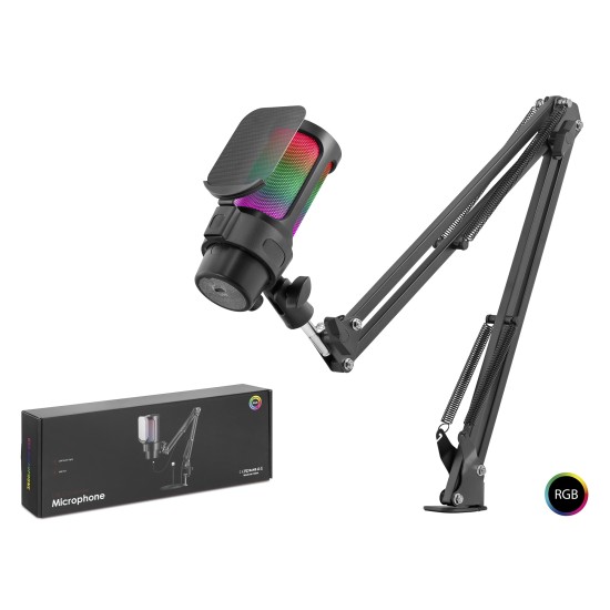 toptan-xml-dropshipping-Gaming RGB Mikrofon Seti Boom Mikrofon Kolu Type-C 192kHz 24Bit Siyah M835B