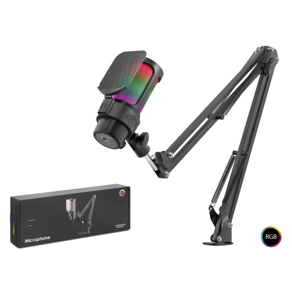 toptan-xml-dropshipping-Gaming RGB Mikrofon Seti Boom Mikrofon Kolu Type-C 192kHz 24Bit Siyah M835B