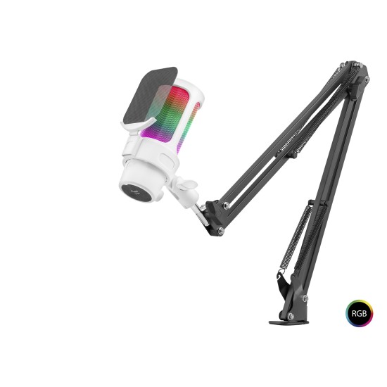 toptan-xml-dropshipping-Profesyonel Ayarlanabilir Masa Kolu Askılı Gaming Rgb Mikrofon 192 Khz / 24Bit Type-C - Beyaz M835W