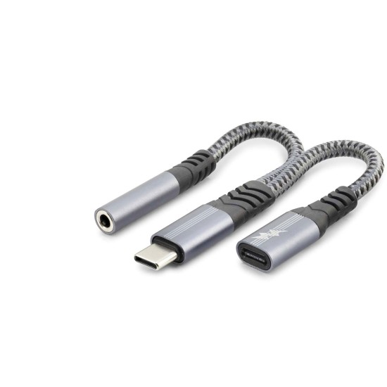 toptan-xml-dropshipping-Type-C to 3.5 mm + Type-C Araç Şarj Ayırıcı Kablo - Siyah GJ-018