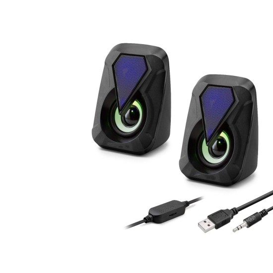 toptan-xml-dropshipping-Masaüstü Hoparlör 1+1 USB + 3.5mm LED - Siyah HD6054