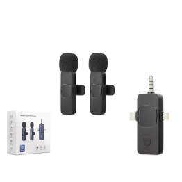 Kablosuz Çiftli Yaka Mikrofon Seti Type-c Lightning 3.5 Mm Siyah HDX2782