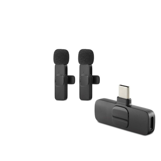 toptan-xml-dropshipping-Kablosuz Çift Mikrofon Type-C Siyah HDX2788