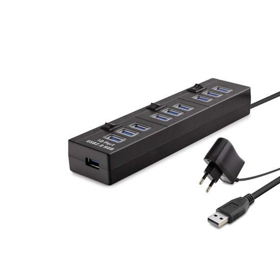toptan-xml-dropshipping-Usb Hub 10*Usb 1M Siyah ( Güç Adaptörlü) HDX7005