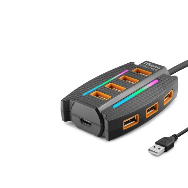 toptan-xml-dropshipping-USB Gaming RGB Hub 10 Port 480 Mbps 1.2 m Siyah HDX7036