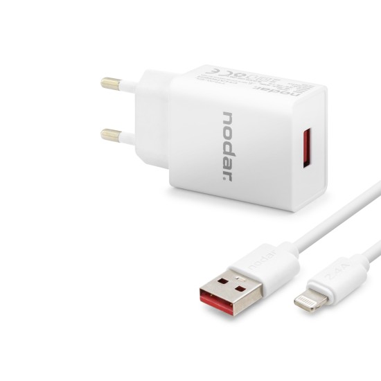 Lightning Hızlı Şarj Seti 12W 2.4A Usb Adaptörlü - Beyaz ND1001